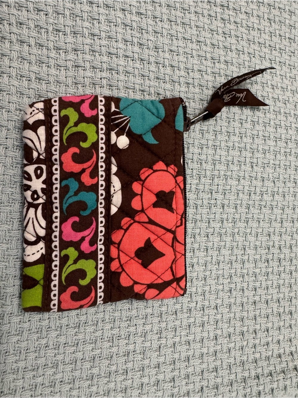 Vera Bradley Quilted Floral Zip Card Holder in Brown, Pink, Teal and Green